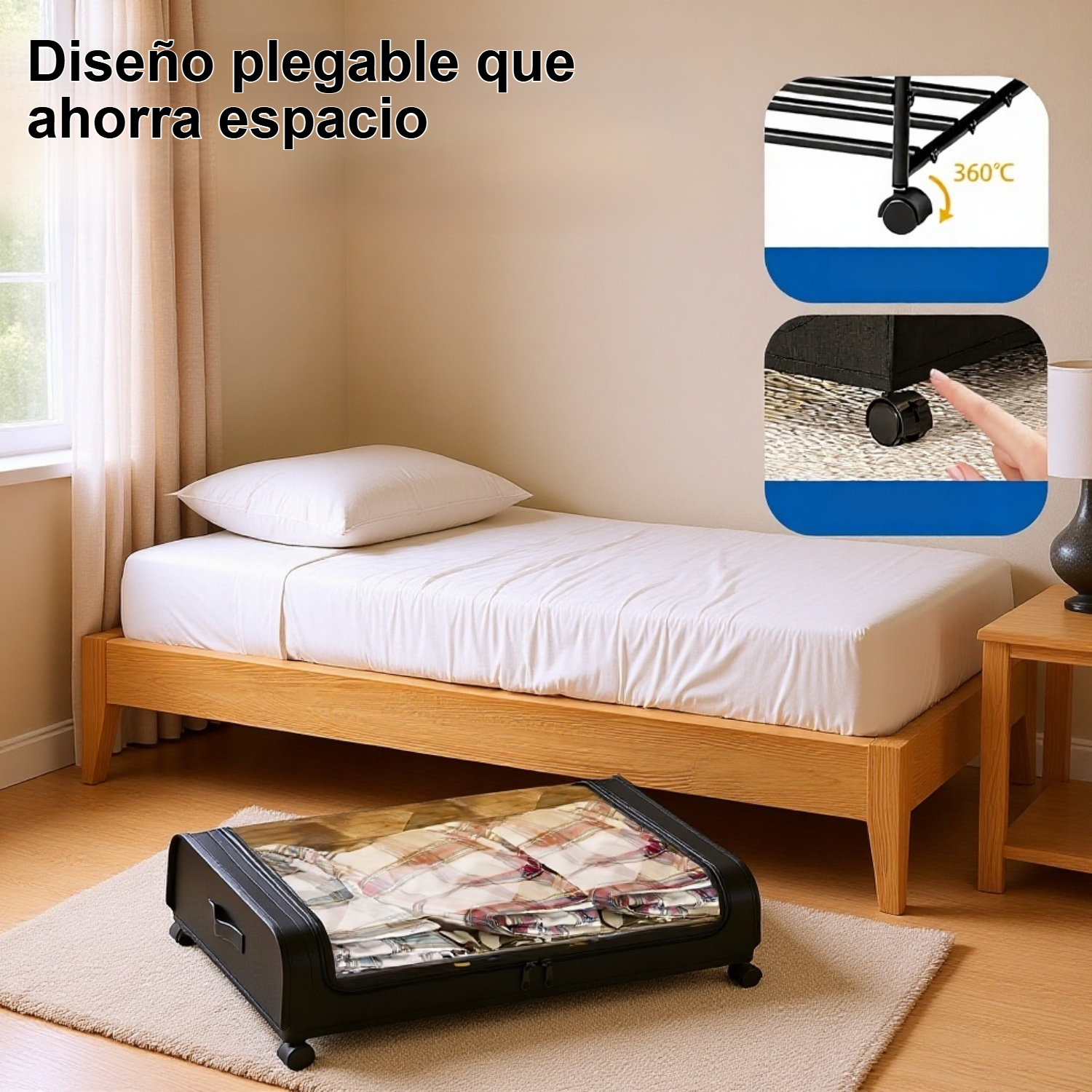 Caja de almacenamiento plegable de tela con ruedas