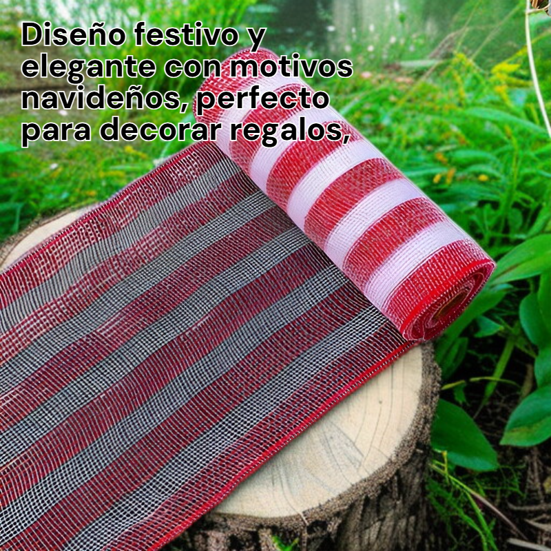 Cinta de organza navideña con cuadros y lazos decorativos