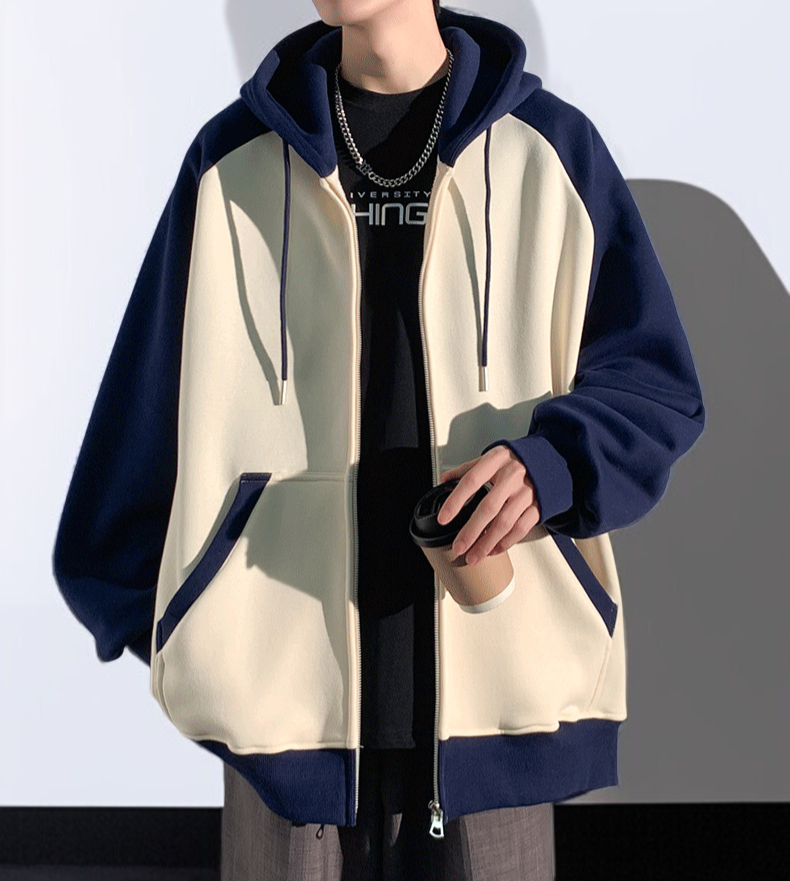 ヘビーステッチジッパーフード付きカーディガンセーター春と秋メンズトレンドルーズジャケットメンズカジュアルトップスジャケット