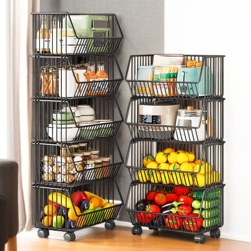 รถเข็นจัดเก็บผักผลไม้แบบหลายชั้นสำหรับห้องครัว