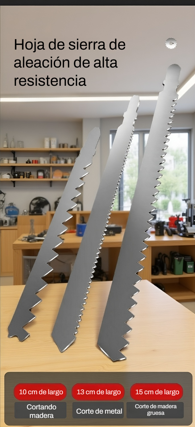 Sierra pequeña realizando corte preciso en madera