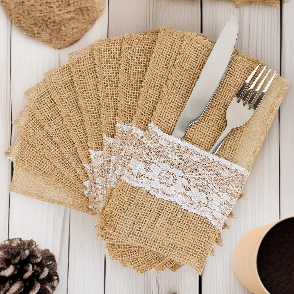 삼베 레이스 레이스 나이프와 포크 식기 주머니