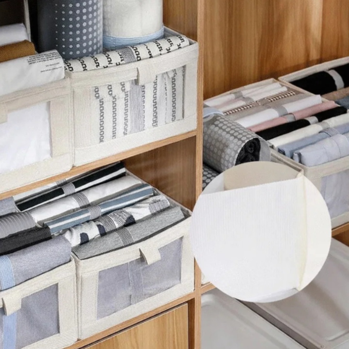 Faltbare Aufbewahrungsbox aus Baumwolle und Leinen mit Sichtfenster