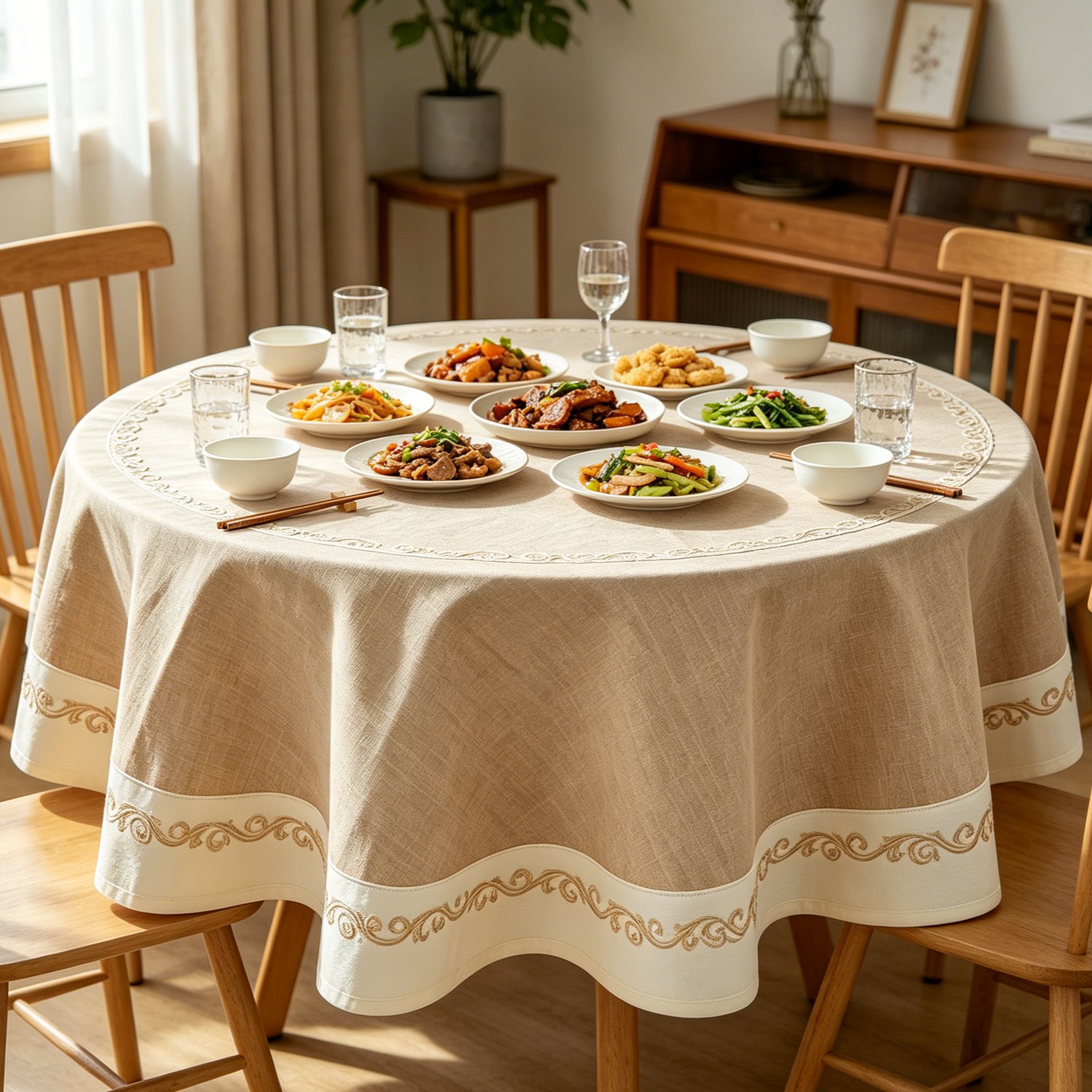 Nappe imperméable en tissu élégant pour table ronde