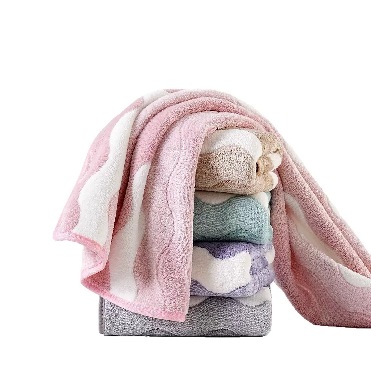 Coral Fleece Two-tone Towel, Absorbent & Soft Face Cloth for Home