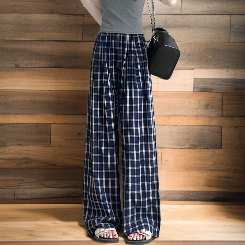 ハイウエストラフ感チェック柄ワイドパンツ