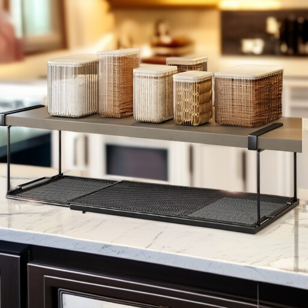 ชั้นเก็บของแบบยืดไสลด์ใต้ตู้ครัว ตะกร้าแขวนเครื่องปรุงรส