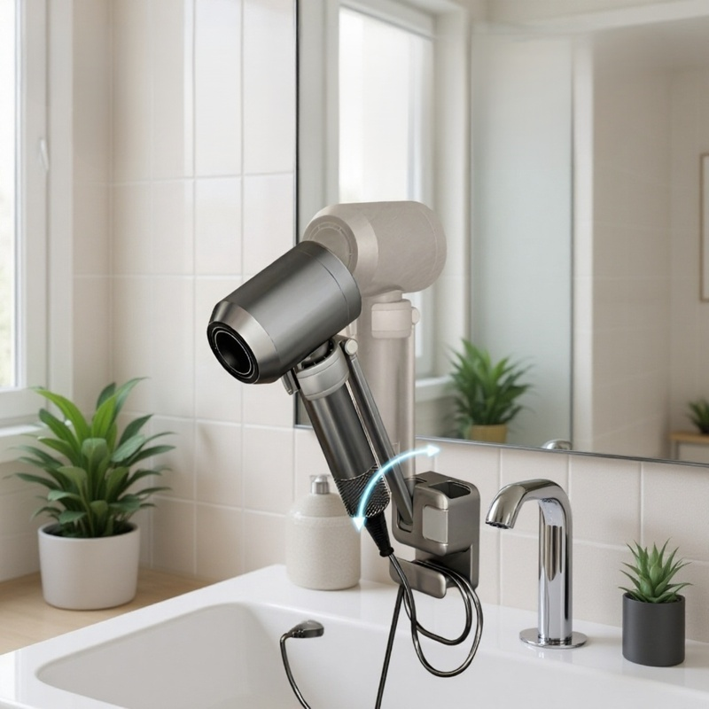 穴あけ不要のバスルーム用ヘアドライヤースタンド正面画像