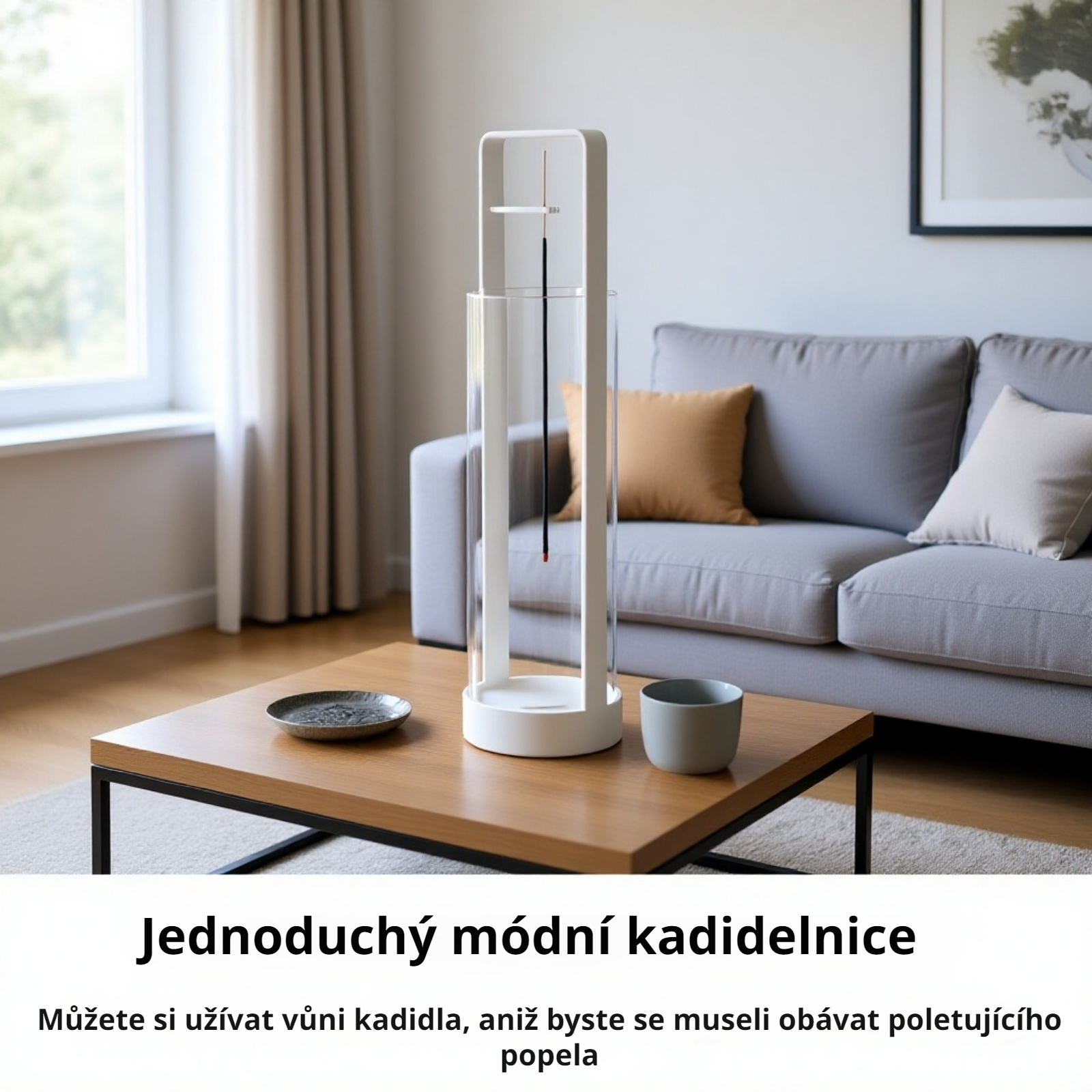 Jógový kadidlový stojan s odnímatelným skleněným kolektorem popela a vonnými tyčinkami