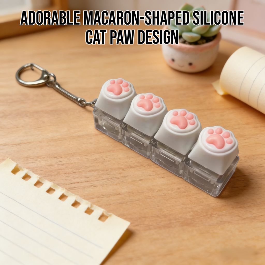 Cat paw button silicone keychain