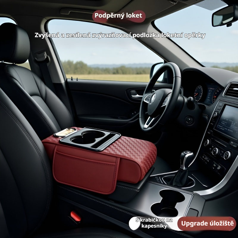Čeština: 4v1 auto organizér – opěrka, zvyšovací podložka, zásobník na kapesníčky, držák na kelímky