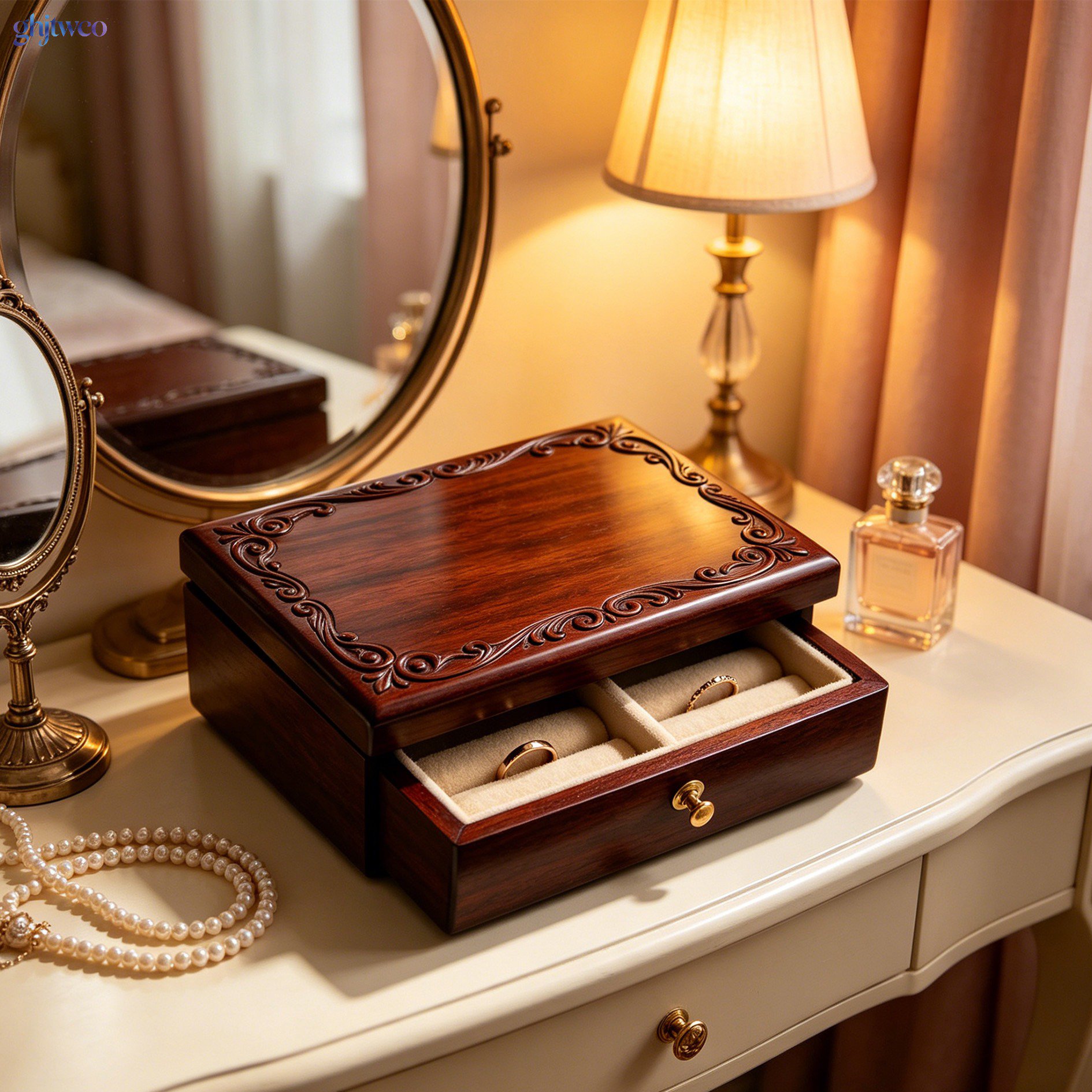 Carved rosewood jewelry boxes (2)