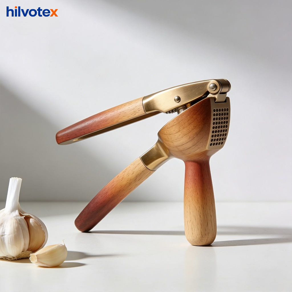 Wooden manual garlic press