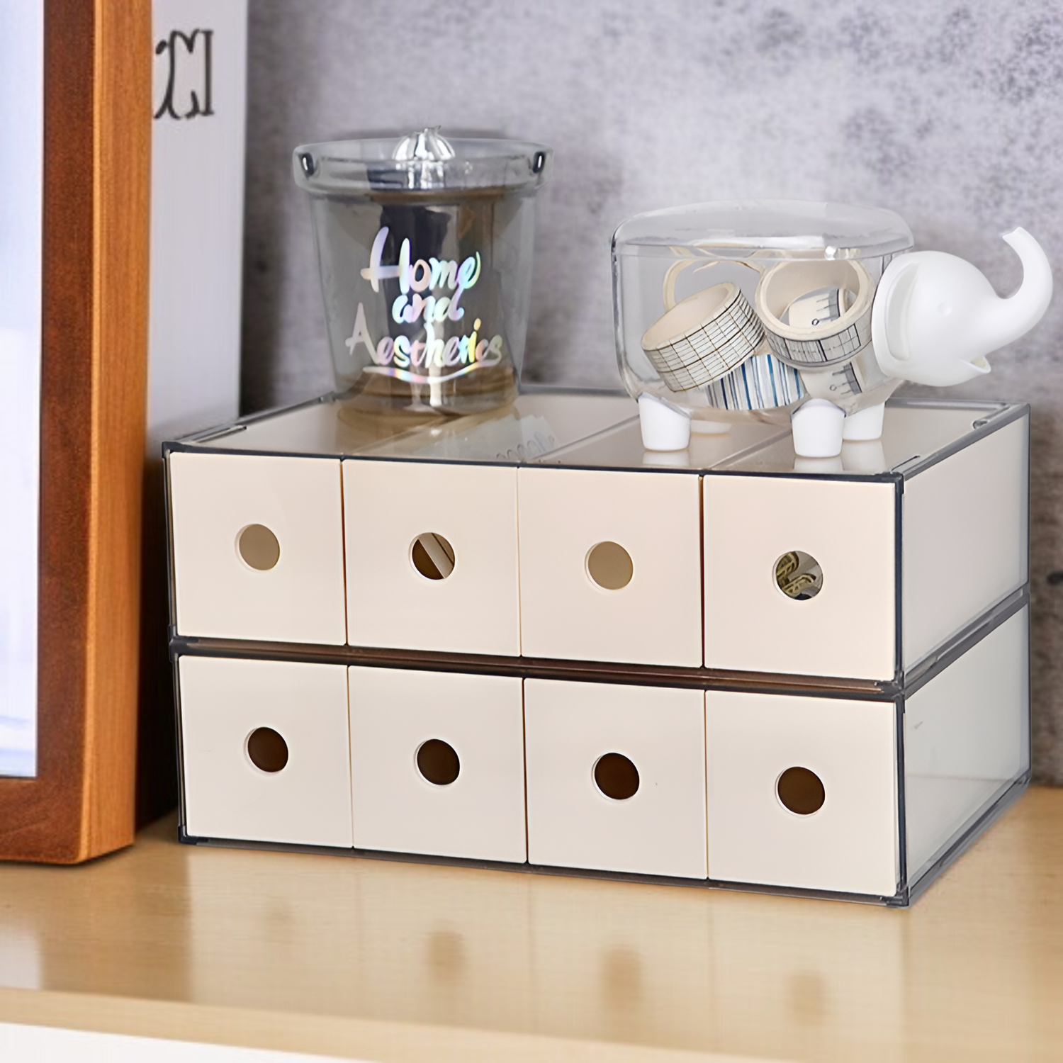 引き出し式収納ボックスは縦横4段に積み重ね可能、マルチグリッド収納ボックス メガネ 口紅収納ボックス ラック