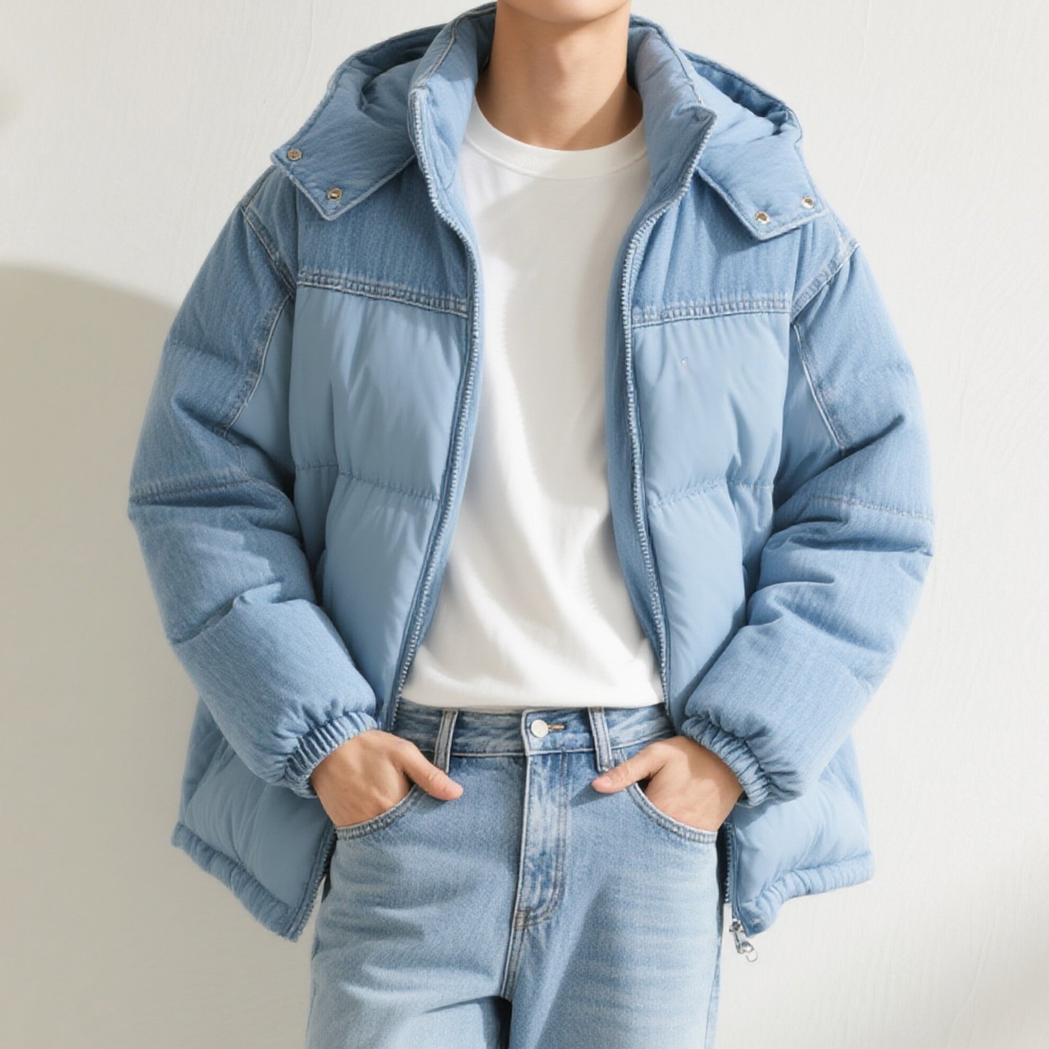 트렌디 블루 숏 다운 코트