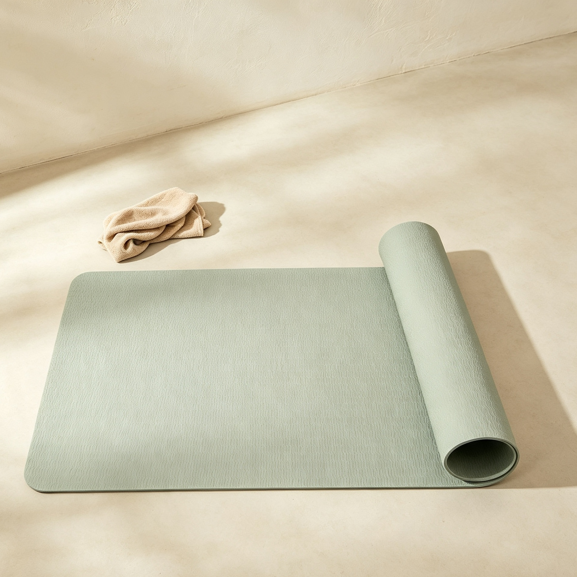 Non-slip surface closeup of light green yoga mat