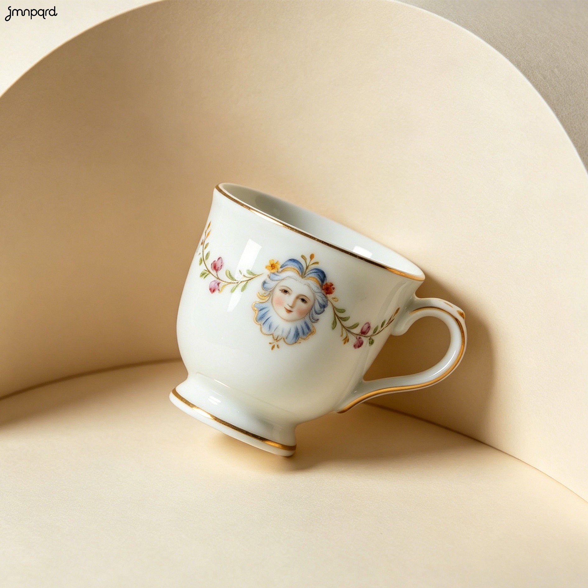 juego de 4 tazas de cerámica vintage en mesa de desayuno