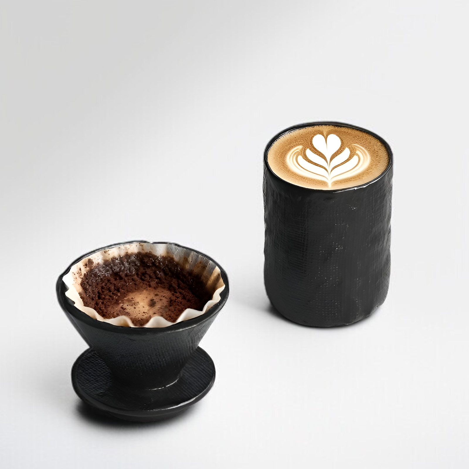 和風手作り陶器の一人用ハンドドリップコーヒーカップセット全体画像