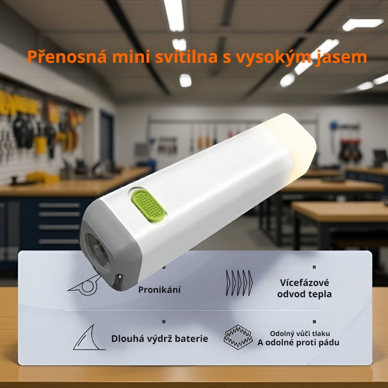 Přenosná mini vysoce svítivá baterka, venkovní voděodolná kempovací lampa s háčkem