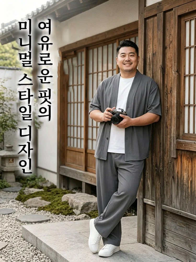 【빅사이즈 8XL】V넥 캐주얼 반팔 긴바지 2종 세트