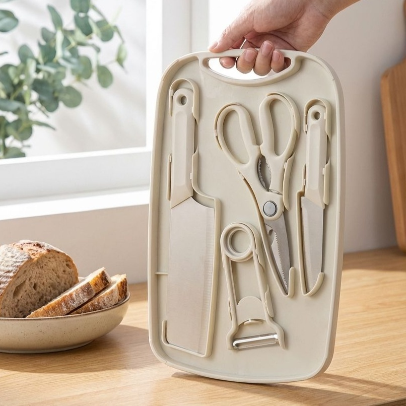 5-teiliges Schneidebrett- und Messeraufbewahrungsset