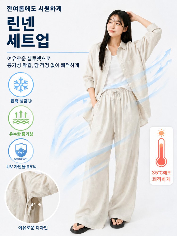 여름 루즈핏 린넨 셔츠+와이드 팬츠 투피스