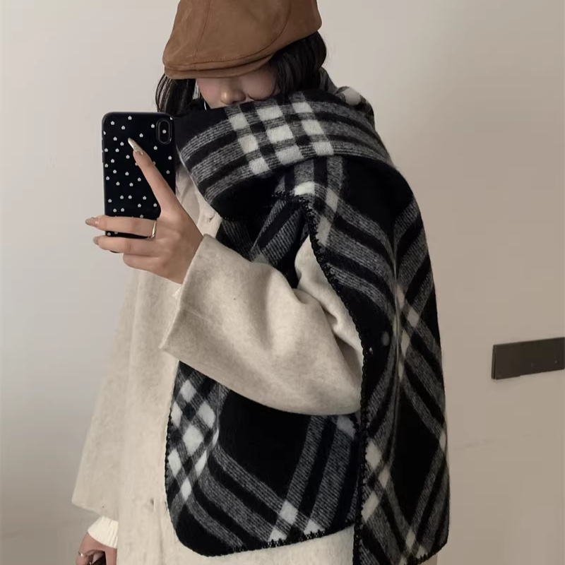 ウール混紡チェック柄保温ショール