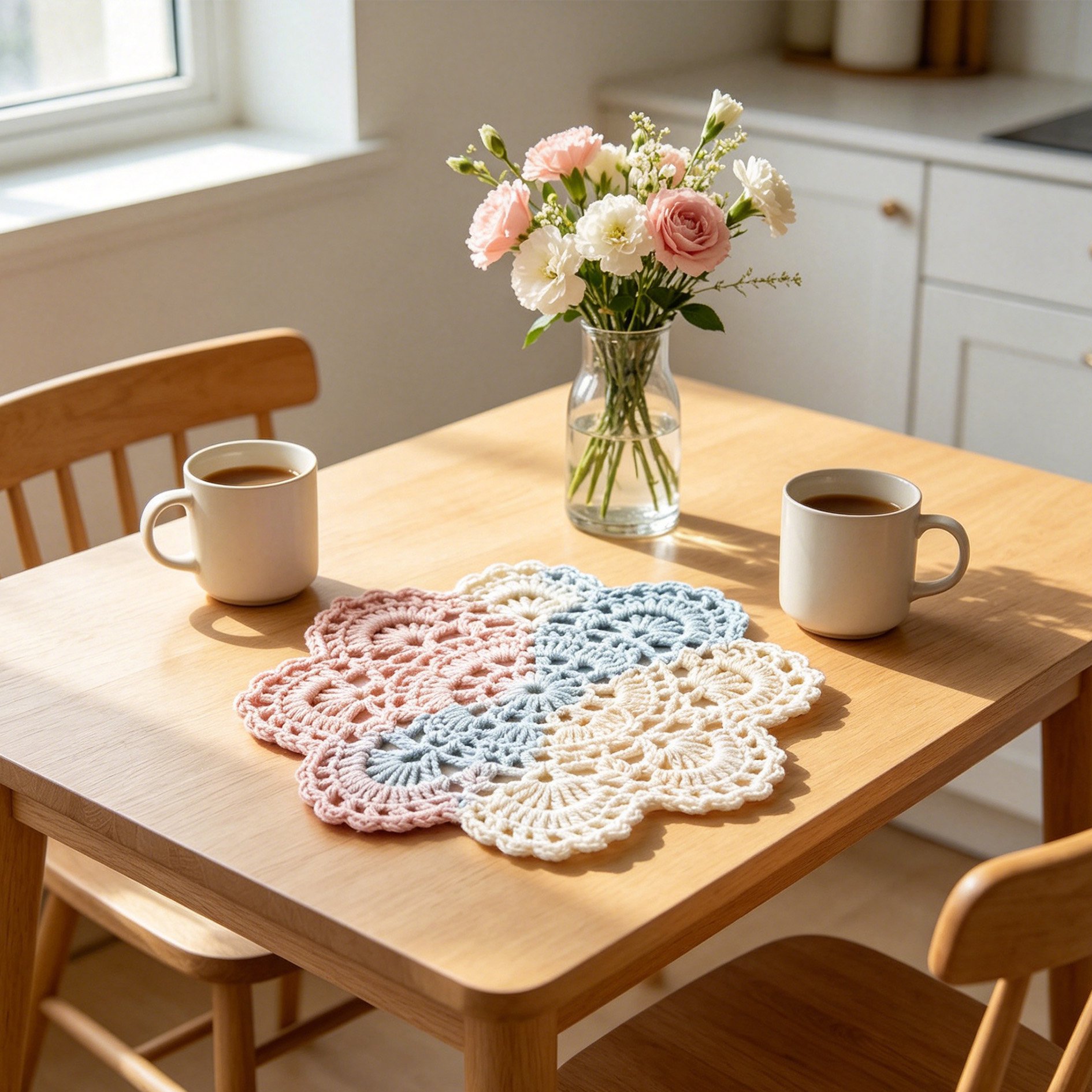 Elegant vintage table setting with handmade lace tablecloths