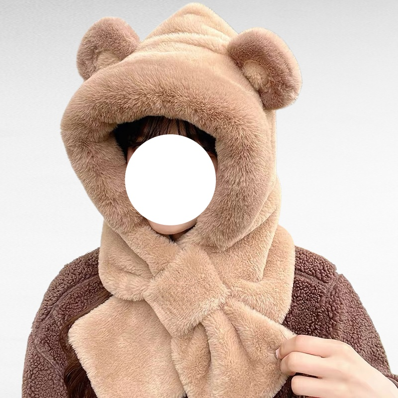  귀여운 귀 보호 방한 모자 목도리 일체형