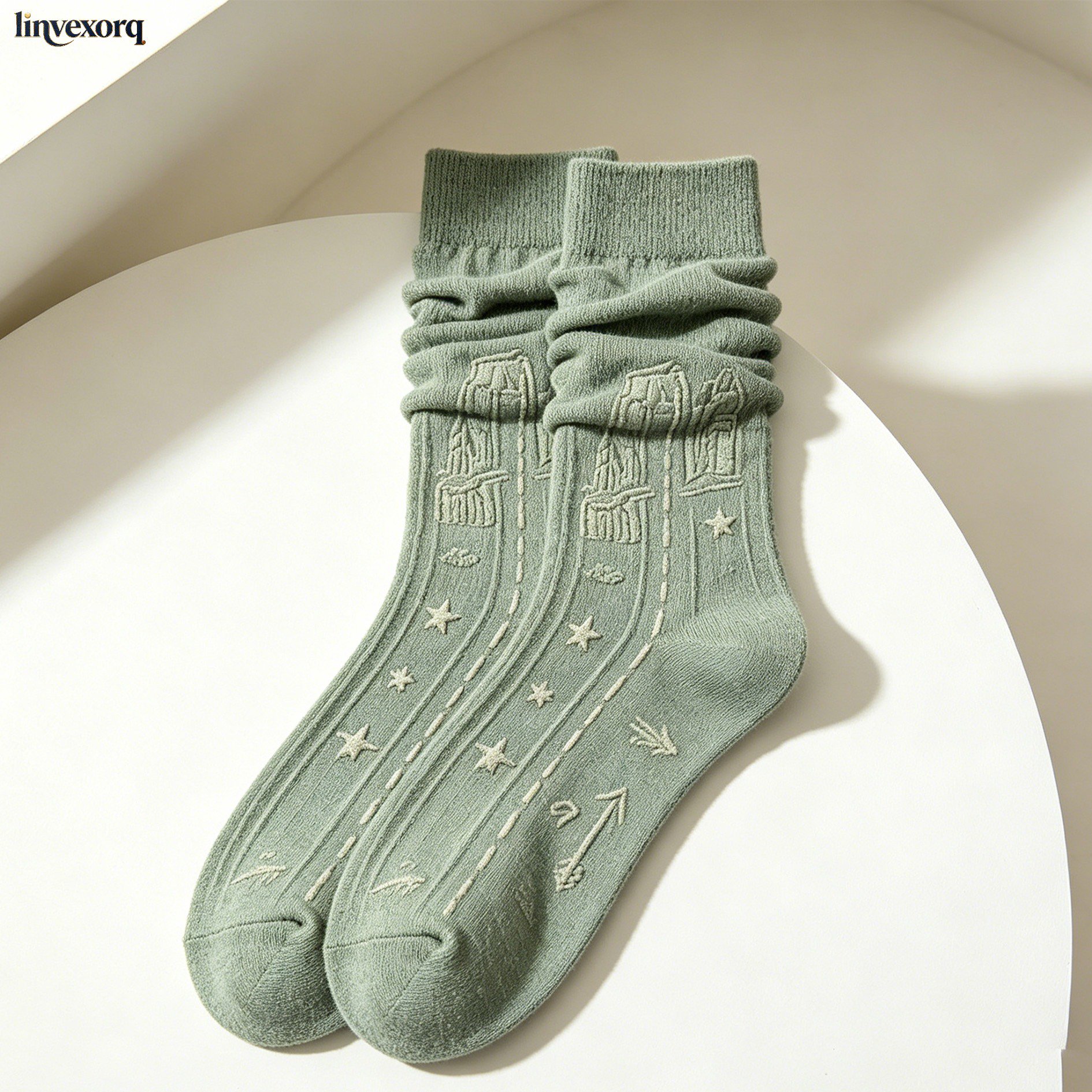 Slouchy Embroidered Mid-Calf Socks (5 Pairs)