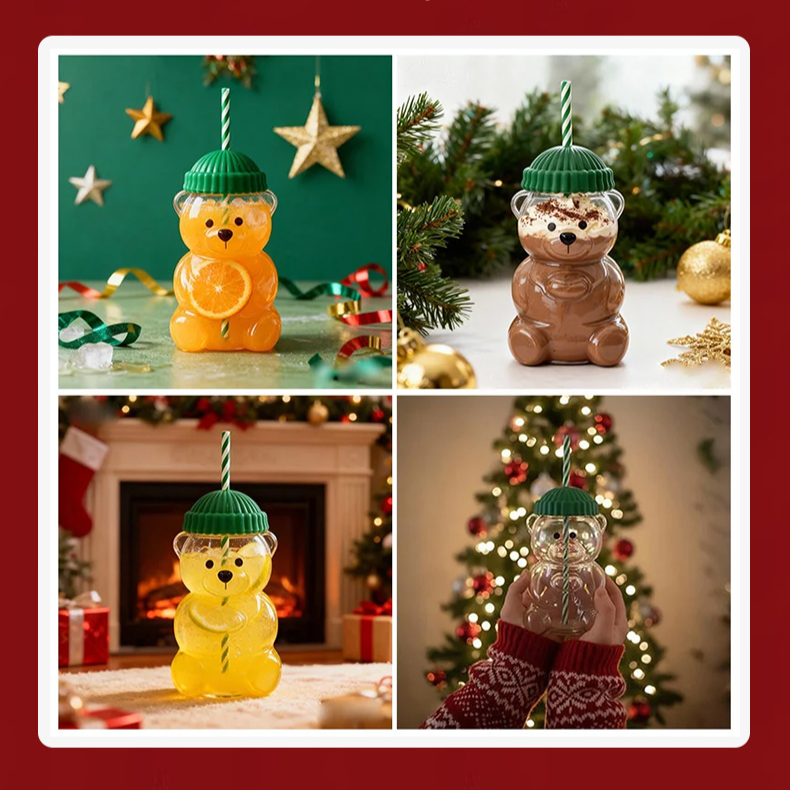 Vaso con forma de oso y tapa de gorra de béisbol