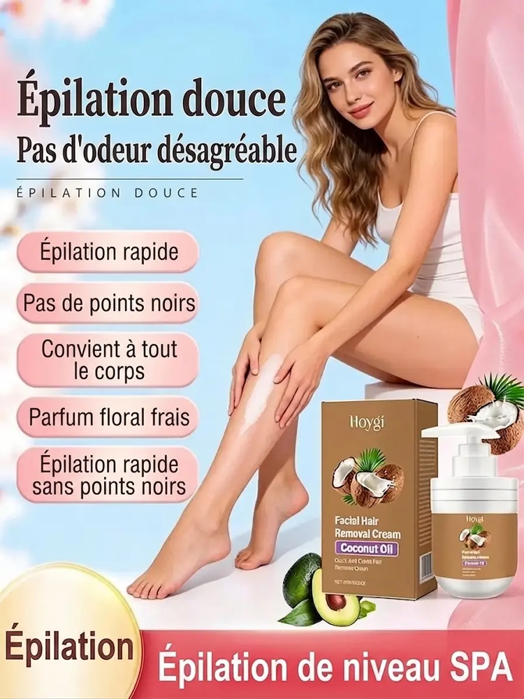 Crème Dépilatoire Soin Premium | Action 1 Minute | Peau Sensible | Extrait de Coco ✨