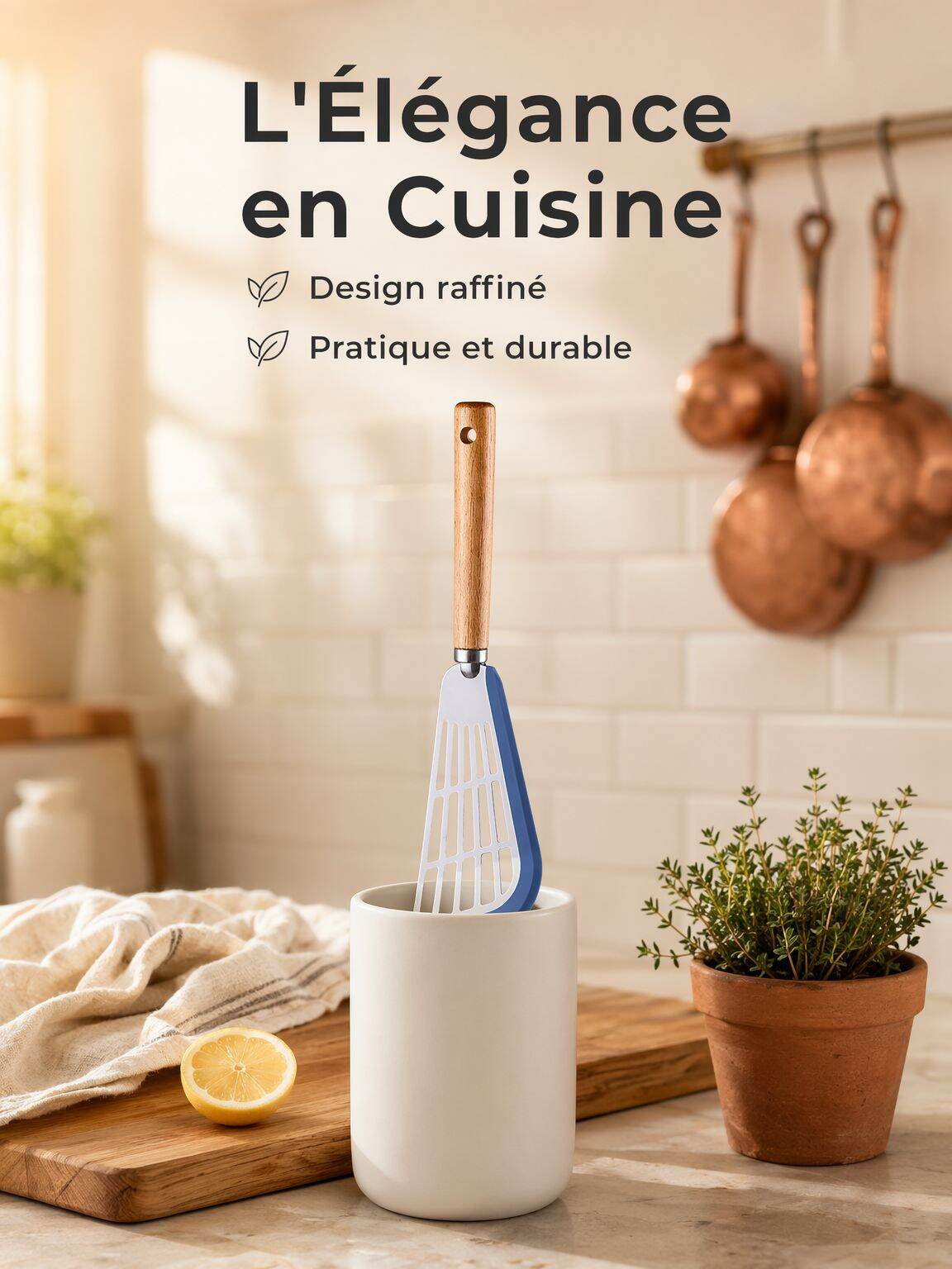 Spatule en silicone avec manche en bois pour poêles antiadhésives
