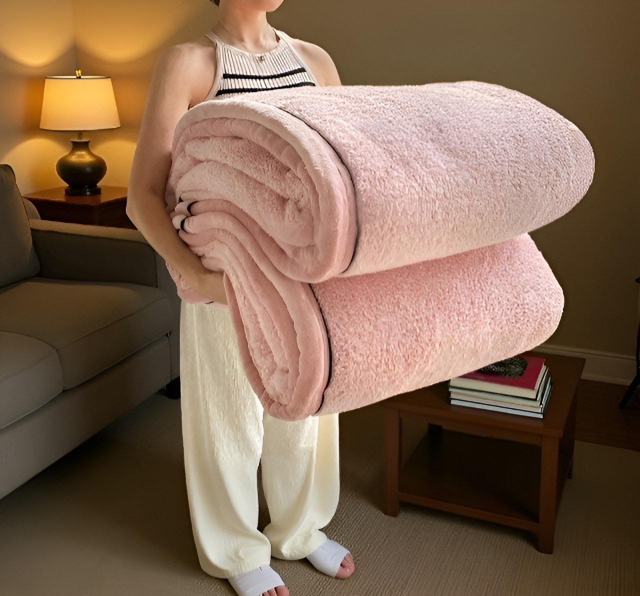 기모 담요의 이중 두께 강조 이미지