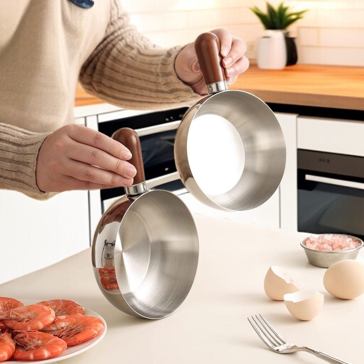 Single-Serve Stainless Steel Small Pot, High-Value Mahogany Style Snack Pot