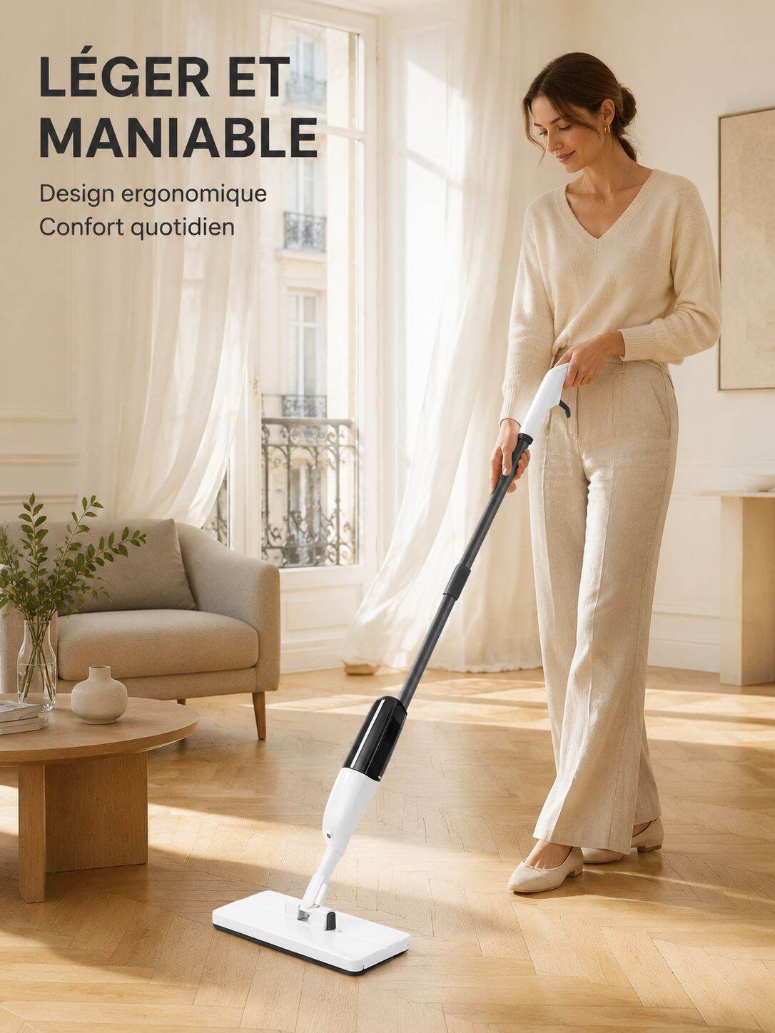  Mop Vaporisateur sans contact, balai à tête plate à pince pour usage domestique sec et humide