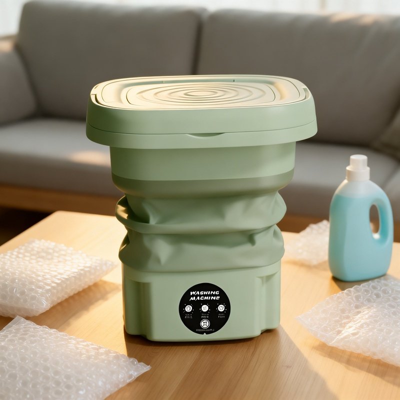 Faltbarer Mini-Wäschebehälter auf einem Tisch