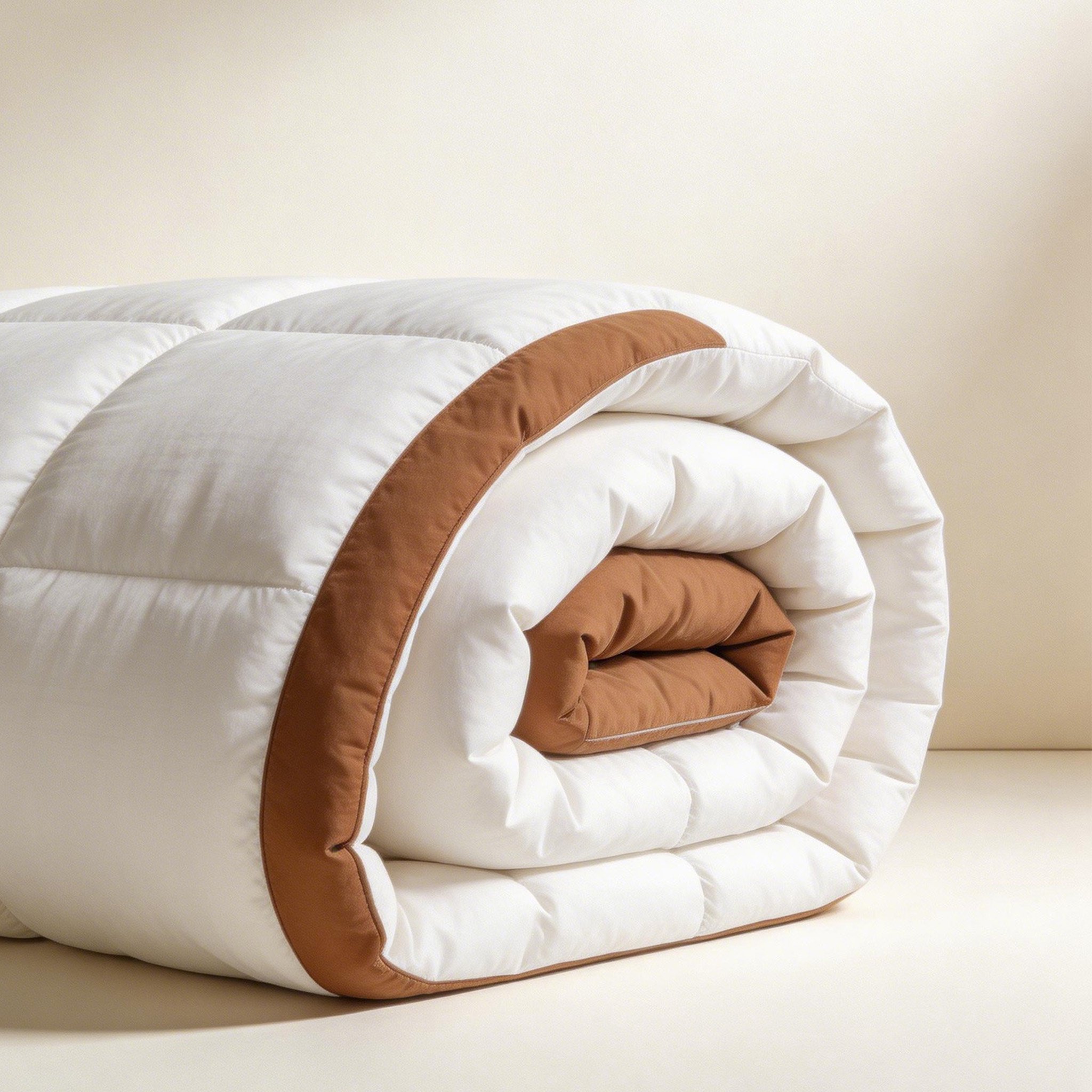 Leichte und bequeme Daunendecke auf dem Bett