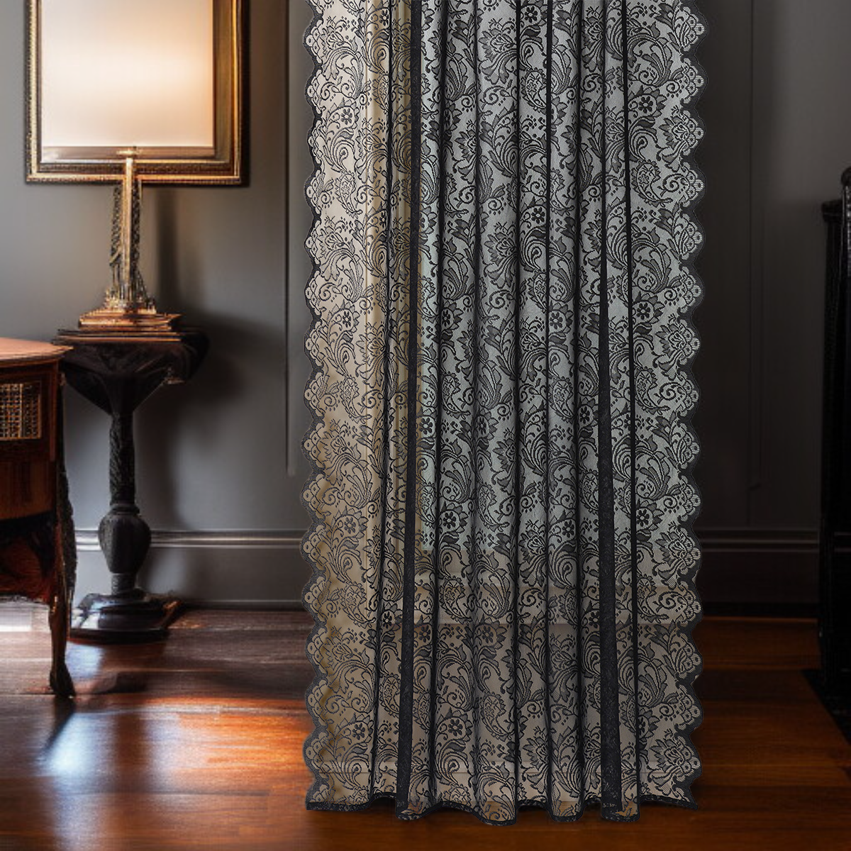 客廳法式復古紗簾安裝示意圖