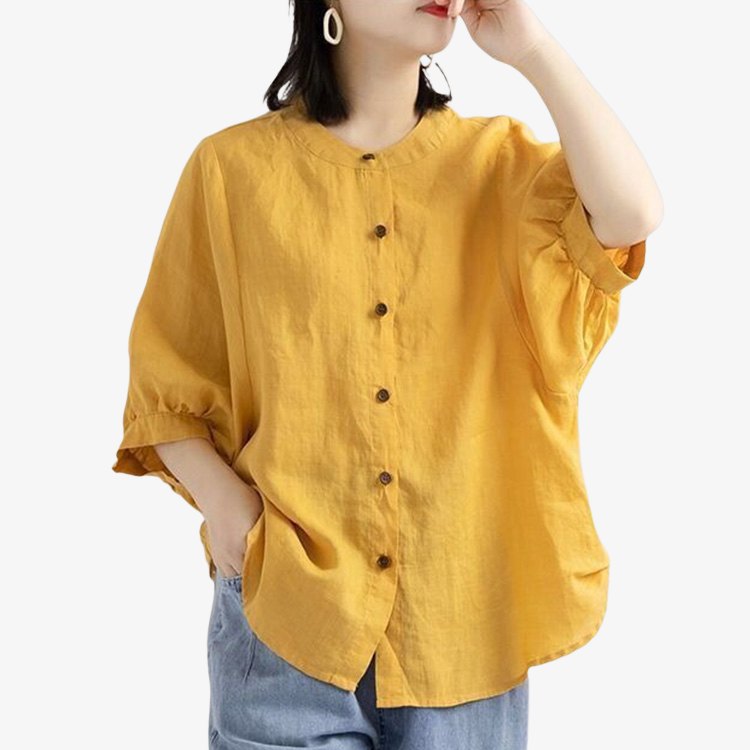 여성 빈티지 문예 벌룬 소매 셔츠 빅사이즈 루즈핏 반팔 셔츠 상의 여성 루즈핏 셔츠