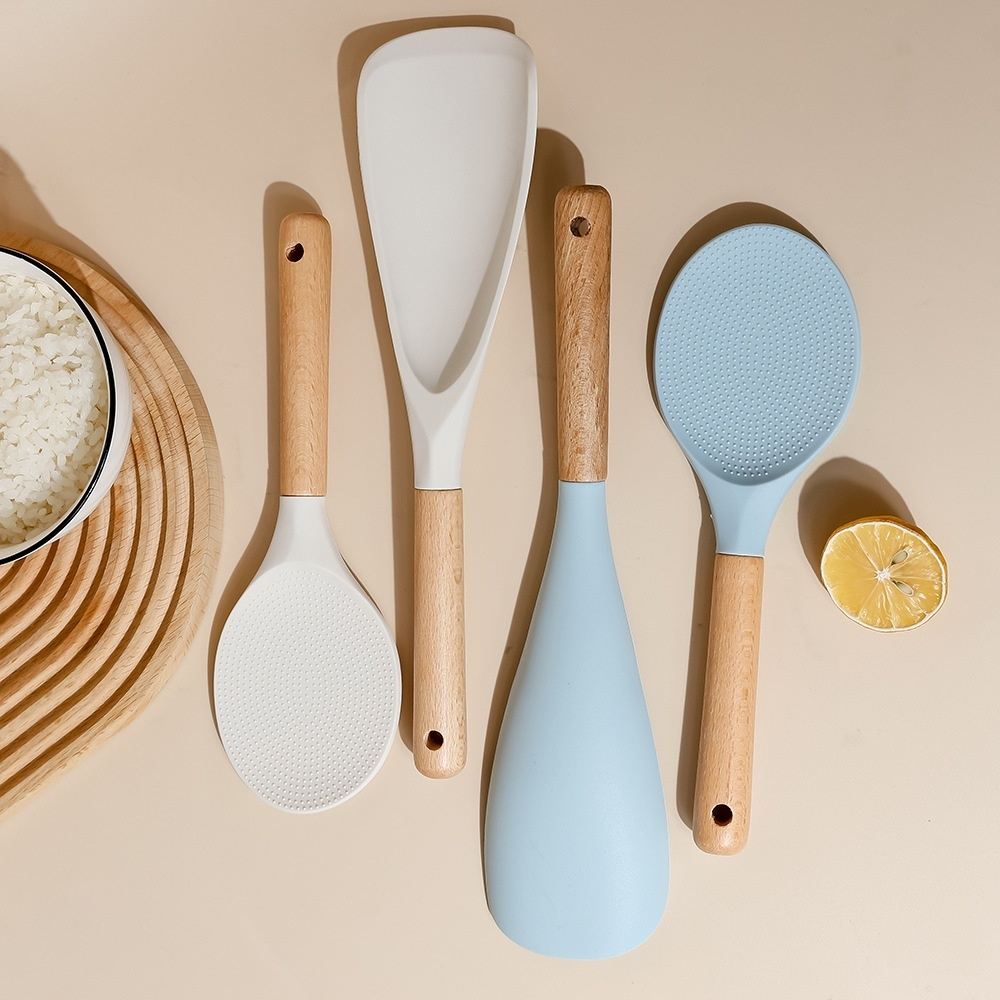 Wooden handle silicone rice spoon