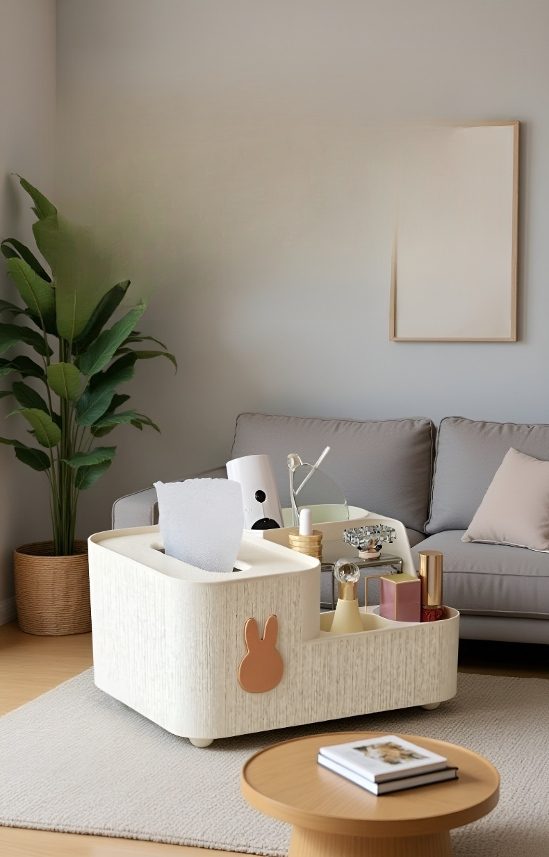 仕切り付き収納の大容量卓上ティッシュボックスの全体画像