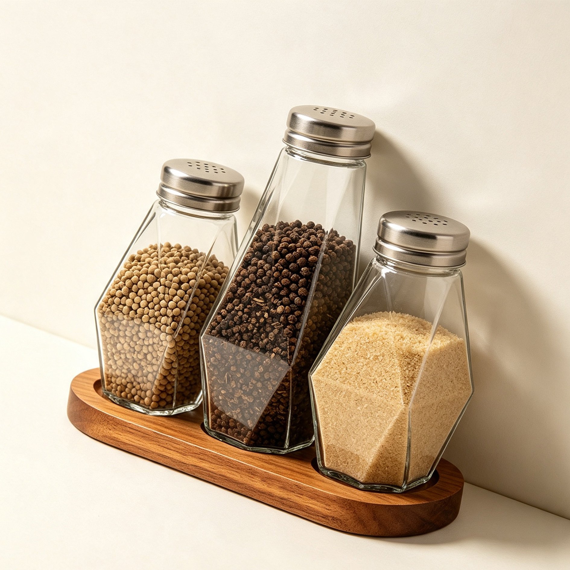 Faceted glass condiment bottle set