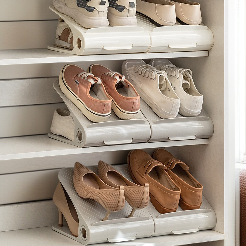 Detachable Adjustable Double-Layer Shoe Rack Space-Saving Plastic Shoe Cabinet Organizer