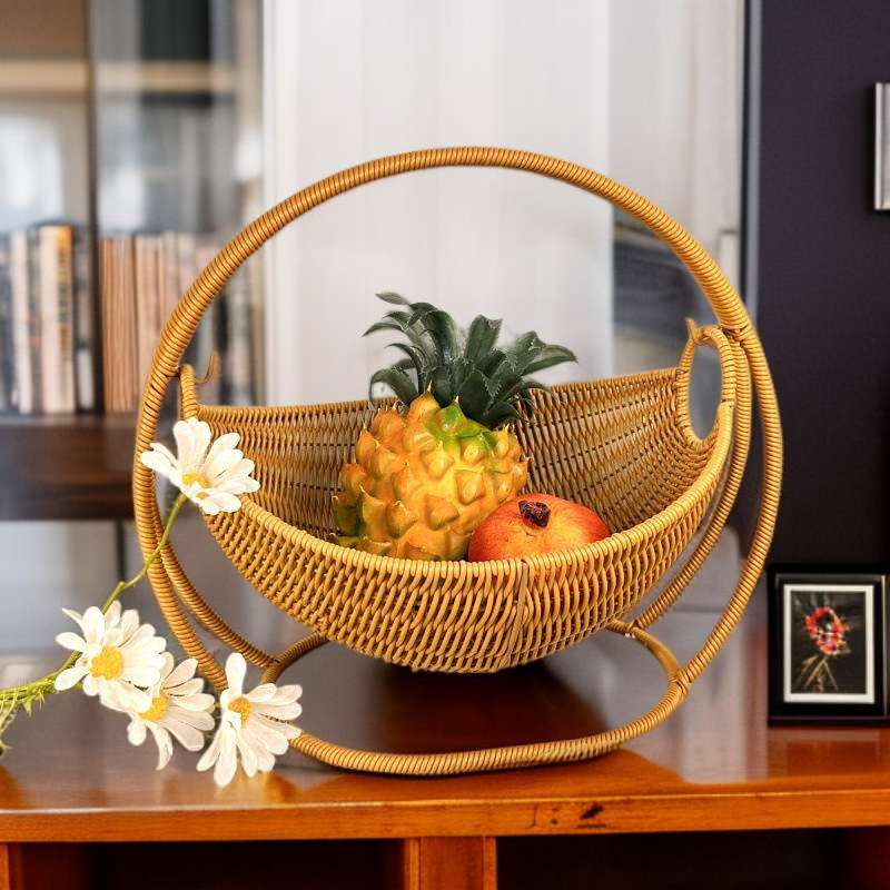 Cama columpio para gatos de ratán sintético, cesta tejida a mano para frutas y snacks