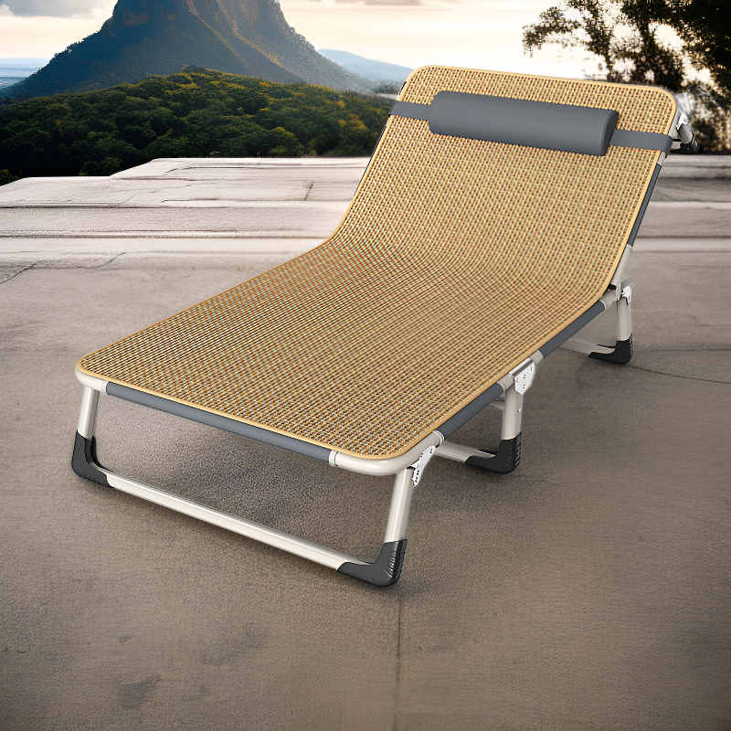 Outdoor three-fold no-assembly iron tube bed with pillow