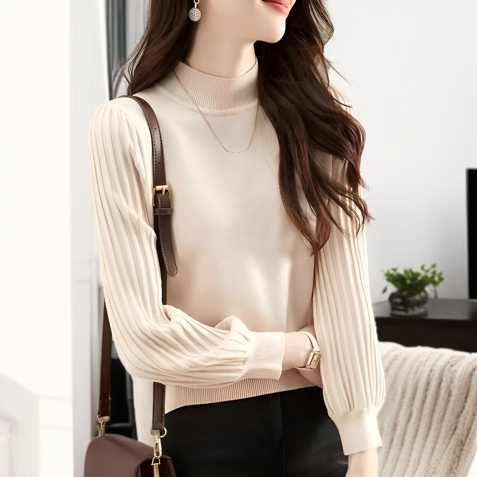 ヨーロッパ風無地セーター レディース 2024年新作 秋冬 高級感 ハイネック ニット インナー