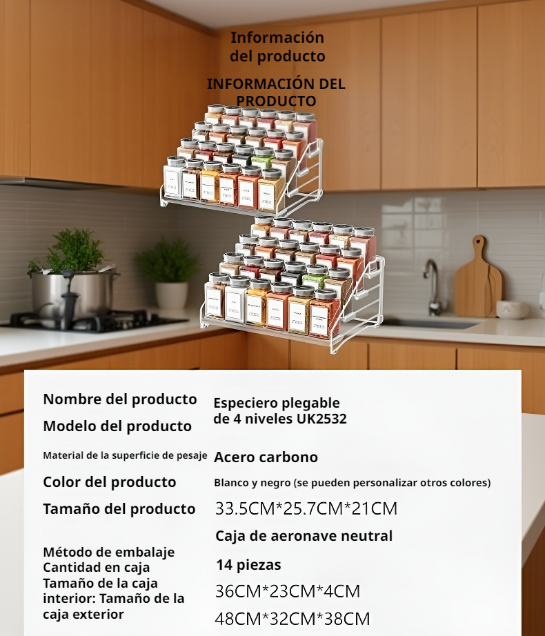 Estante plegable de cocina multi-nivel para especias