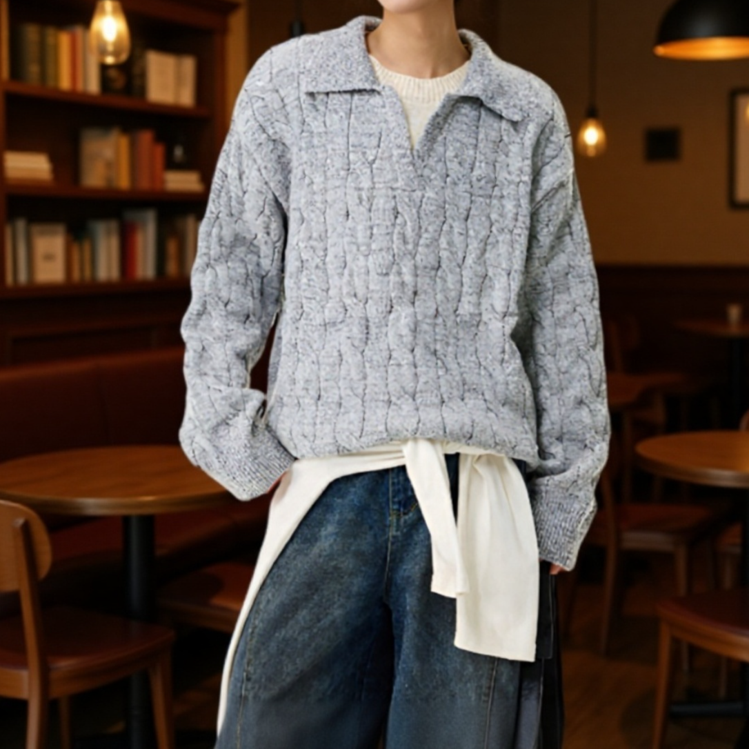 アメリカンスタイルのフェイクツーピース V ネック セーター、オーバーサイズ、厚手のニットウェア、暖かくて着心地が良い、ユニセックス、秋冬用、ゆったりとしたリラックススタイルのウール ベースレイヤー 