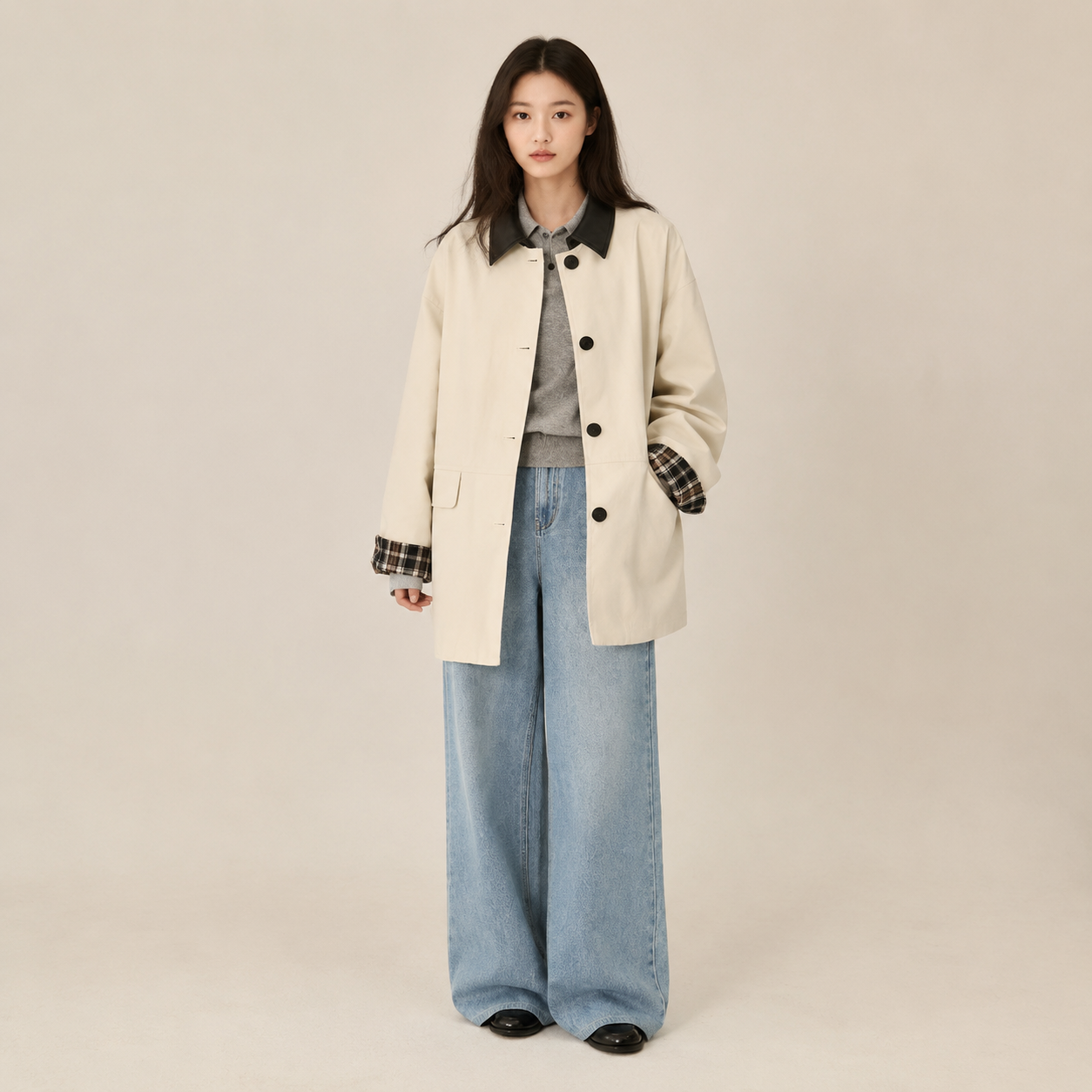 신상 레트로 배색 미니 여성 트렌치코트
